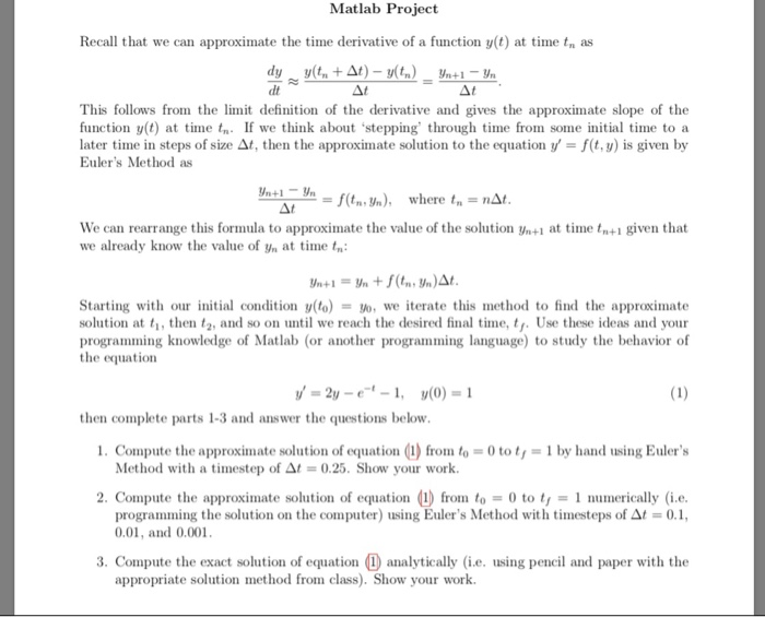 Matlab Project Recall that we can approximate the | Chegg.com