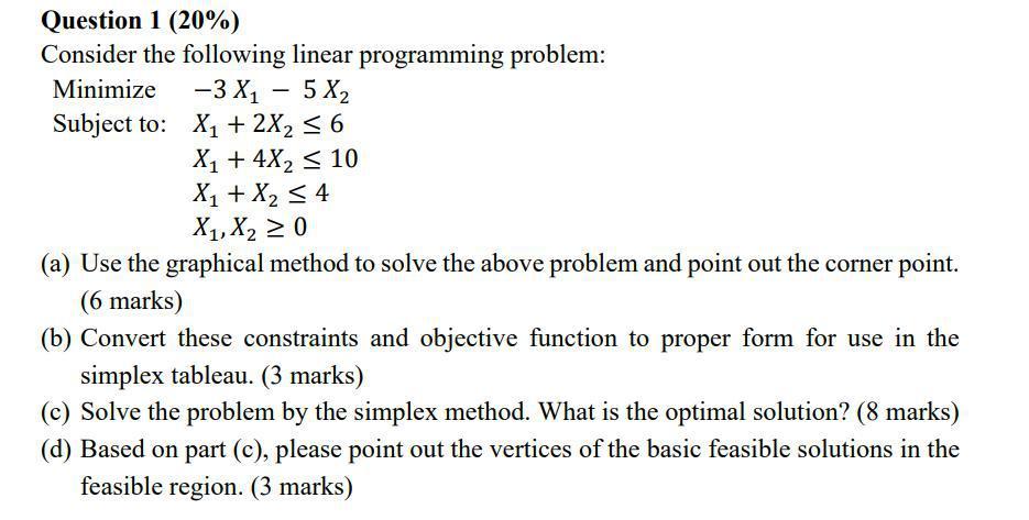 Solved Question 1 (20%) Consider the following linear | Chegg.com