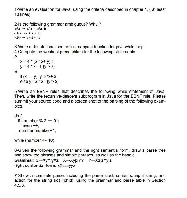 Solved 1-Write an evaluation for Java, using the criteria | Chegg.com