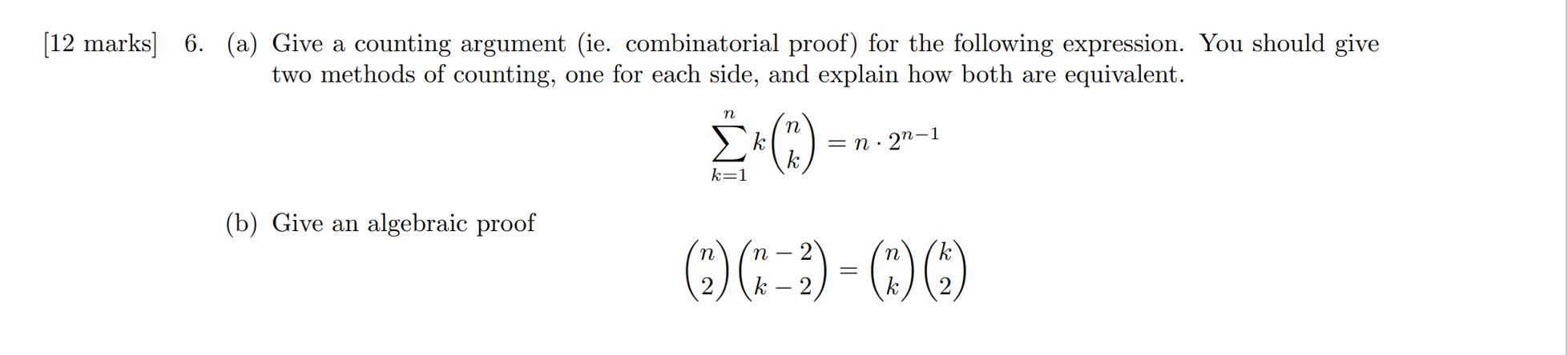 Solved marks] 6. (a) Give a counting argument (ie. | Chegg.com