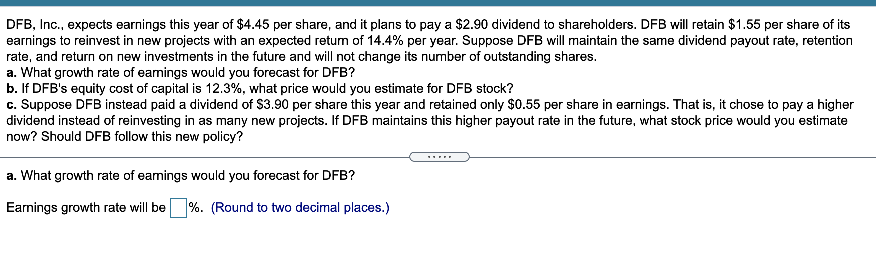 Solved DFB, Inc., Expects Earnings This Year Of $4.45 Per | Chegg.com