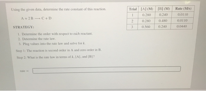 Solved Using the given data, determine the rate constant of | Chegg.com