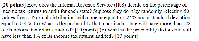 Solved [20 points] How does the Internal Revenue Service | Chegg.com
