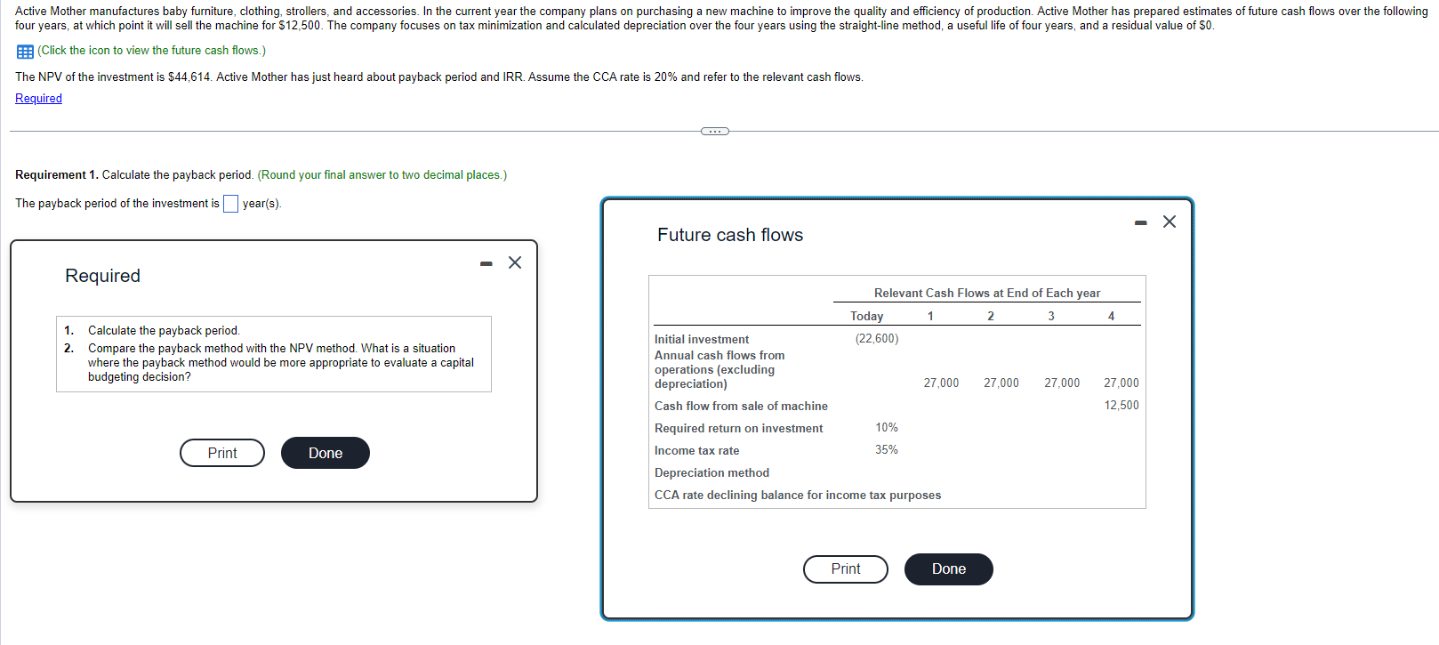 Solved I need help calculating the payback period, i | Chegg.com