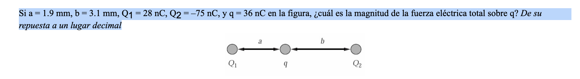 Solved Si a = 1.9 mm, b = 3.1 mm, Q1 = 28 nC, Q2 = –75 nC, y | Chegg.com