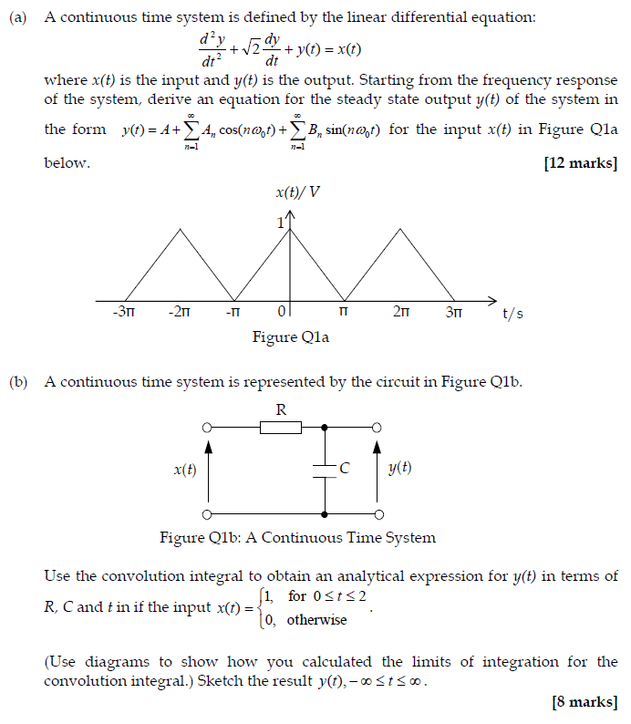 Solved (a) A continuous time system is defined by the linear | Chegg.com