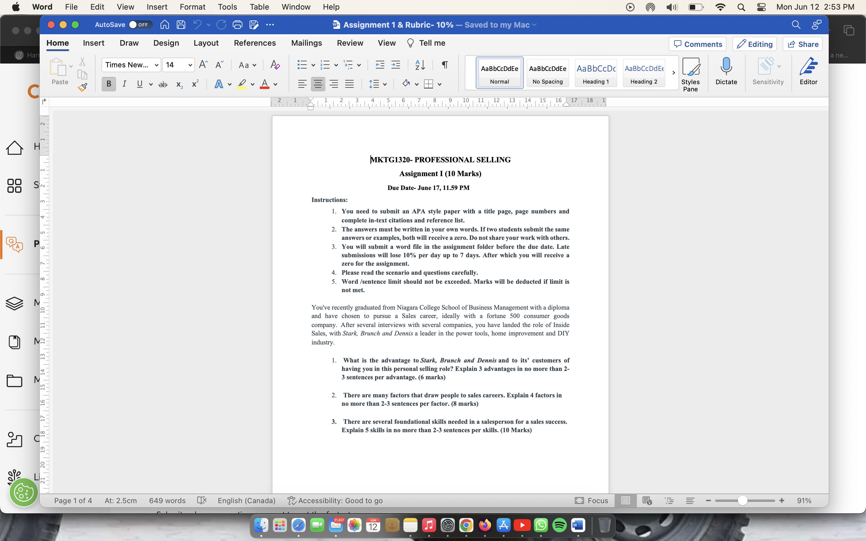 Solved MKTG1320- PROFESSIONAL SELLING Assignment I (10 | Chegg.com