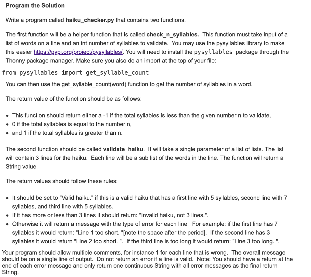 Solved Haiku's are a form of Japanese poetry. They consist | Chegg.com