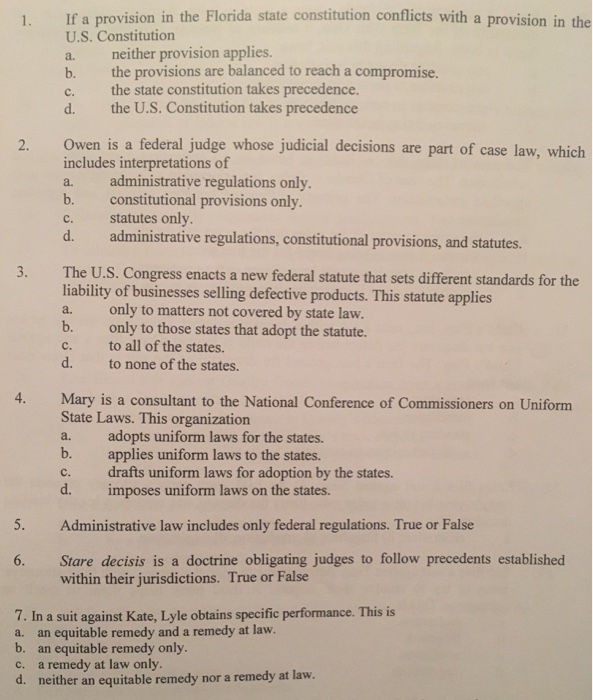 Solved If a provision in the Florida state constitution