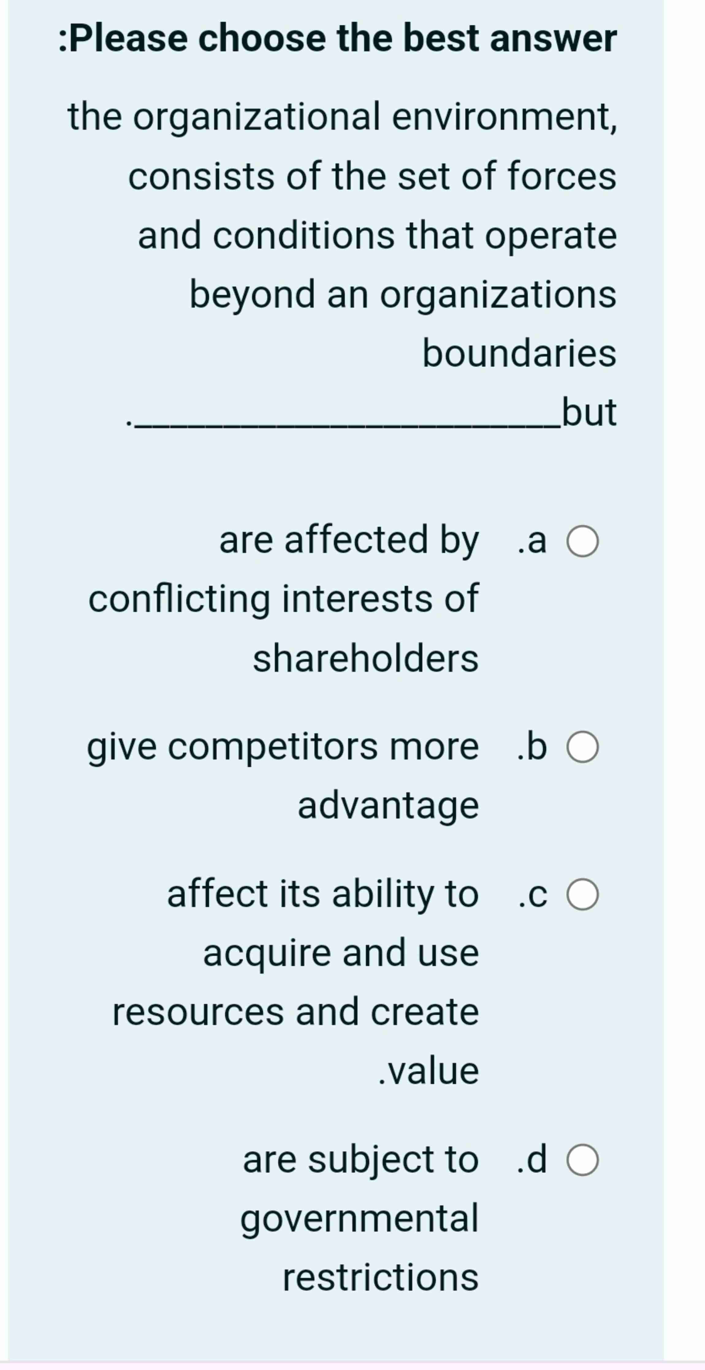 Solved :Please Choose The Best Answerthe Organizational | Chegg.com