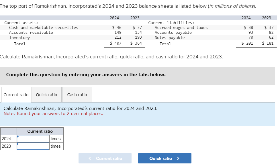 Solved Also Calculate Quick Ratio For 2023 And 2024 And Cash Chegg Com   PhpMA9Aor