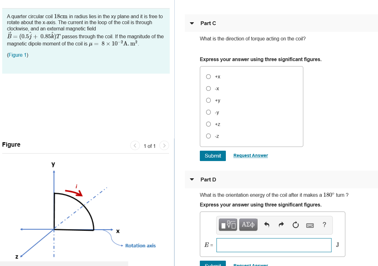 Solved Part C A quarter circular coil 18cm in radius lies in | Chegg.com