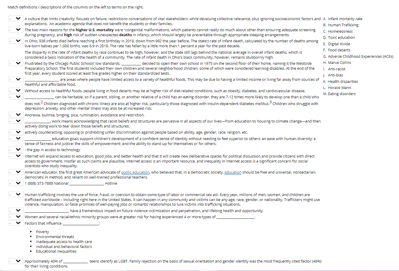 Solved Match definitions / descriptions of the columns on | Chegg.com