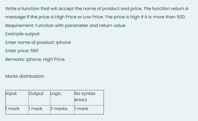 Solved Write a function that will accept the name of product | Chegg.com