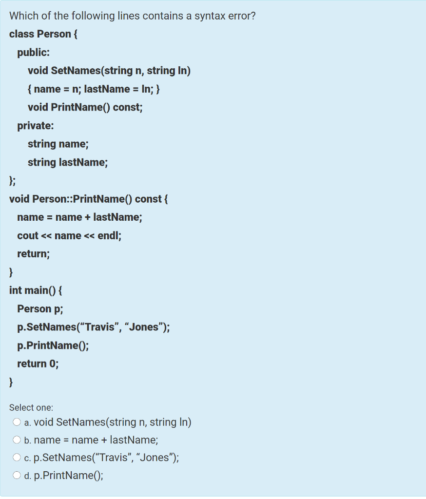 Solved Which of the following lines contains a syntax error? | Chegg.com
