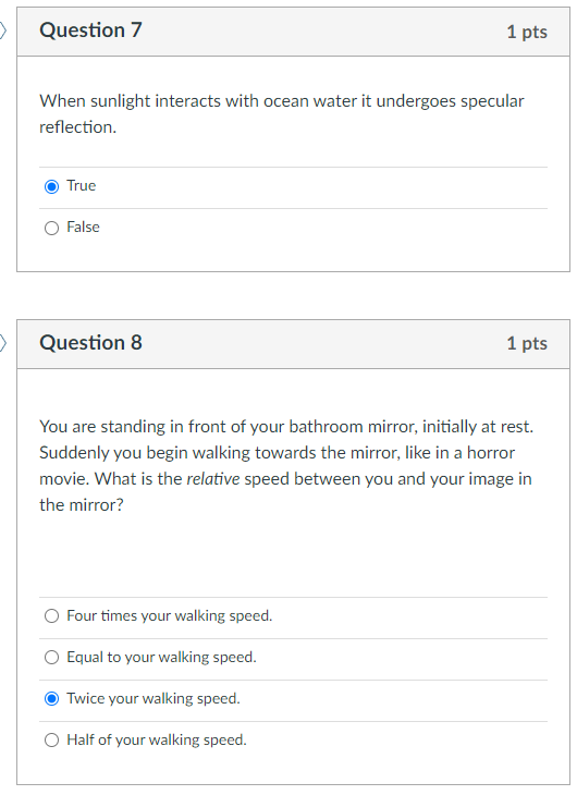 Solved Question 7 1 pts When sunlight interacts with ocean | Chegg.com