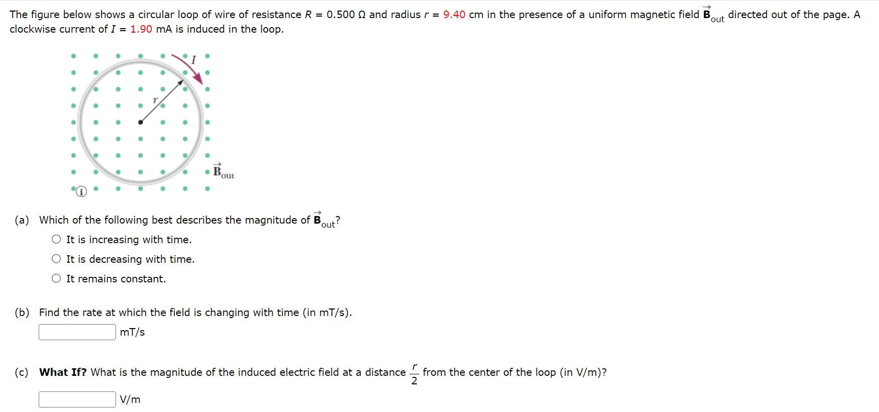 Solved The figure below shows a circular loop of wire of | Chegg.com