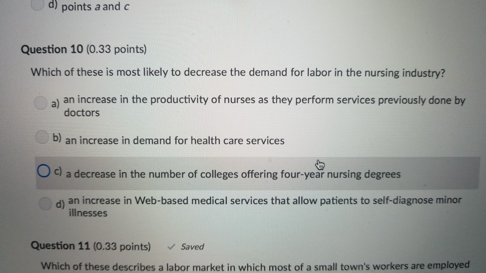 Solved D) Points A And C Question 10 (0.33 Points) Which Of | Chegg.com