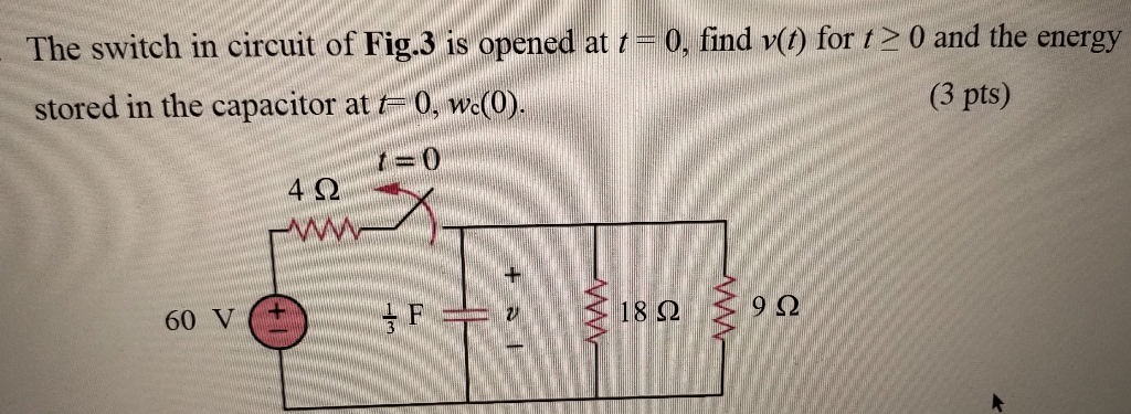 Solved The Switch In Circuit Of Fig 3 Is Opened At T 0 Chegg Com