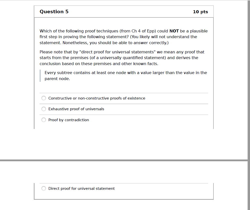 Question 5 10 pts Which of the following proof | Chegg.com