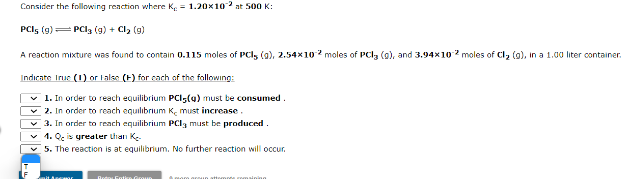 Solved Consider the following reaction where Kc=1.20×10−2 at | Chegg.com