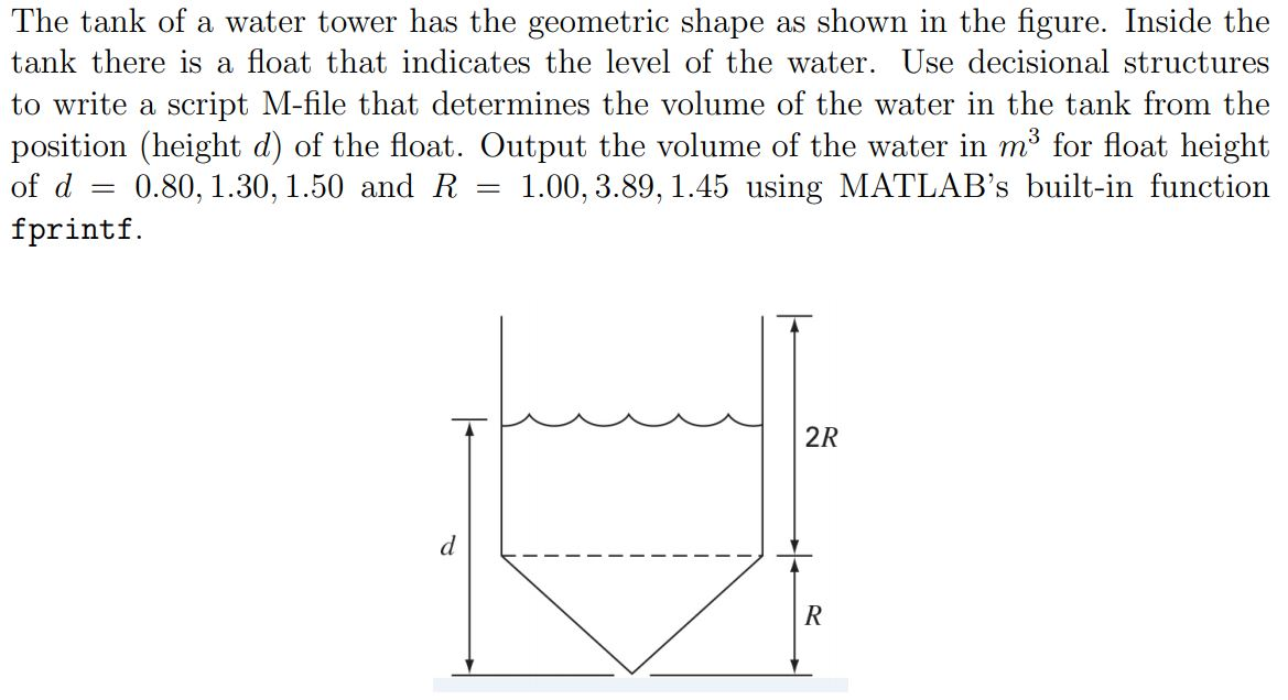 Solved The tank of a water tower has the geometric shape as | Chegg.com