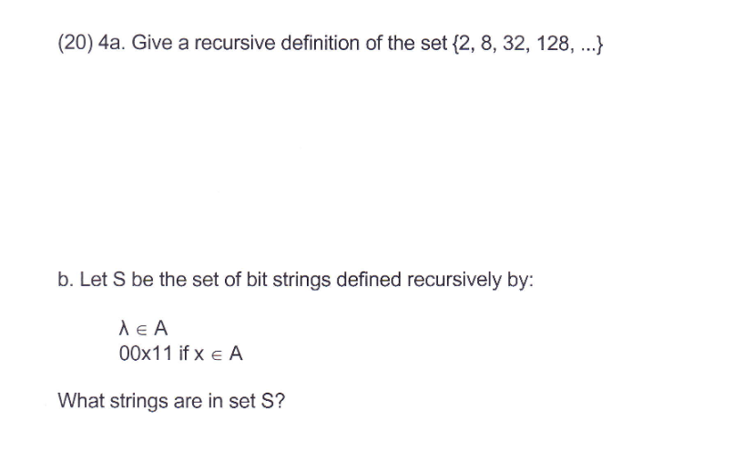 Solved (20) 4a. Give A Recursive Definition Of The Set {2, | Chegg.com