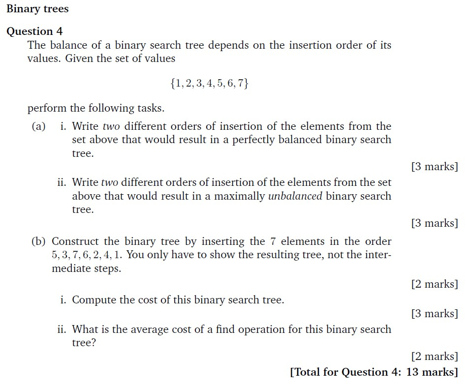 Solved Binary trees Question 4 The balance of a binary | Chegg.com