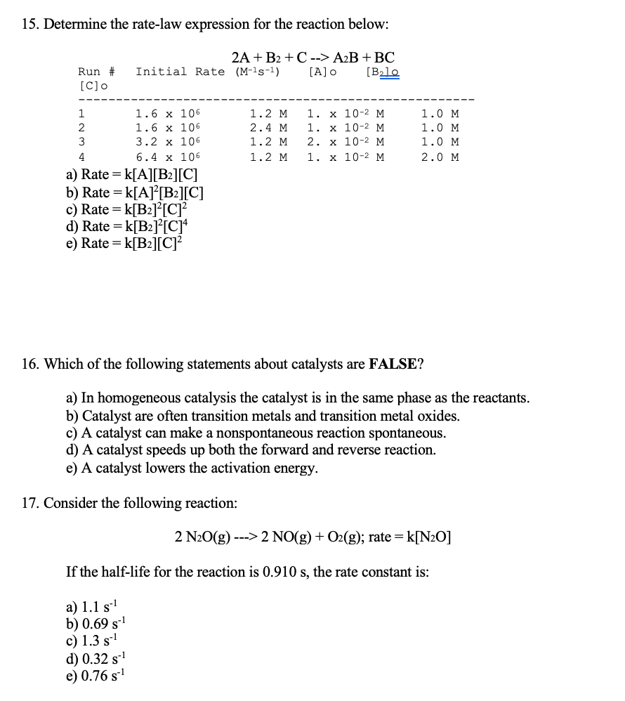 Solved 12 A Reaction Has The Following Stoichiometry H2 Chegg Com