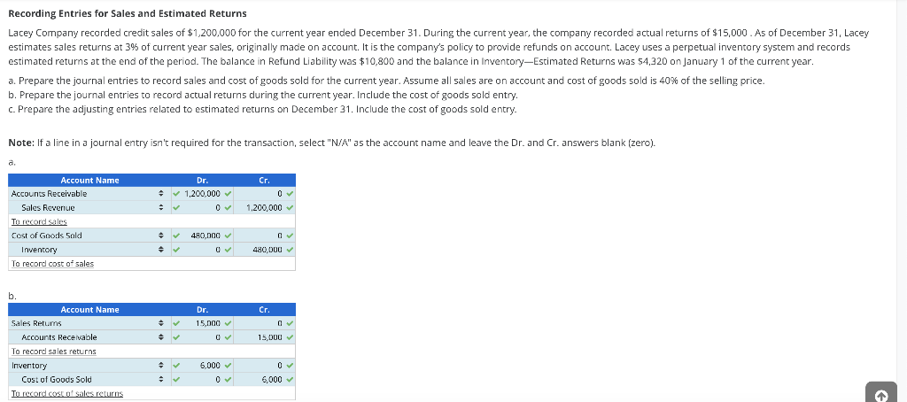 Solved Recording Entries For Sales And Estimated Returns | Chegg.com