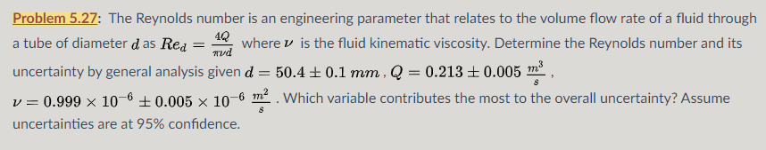 Solved Problem 5.27: The Reynolds number is an engineering | Chegg.com