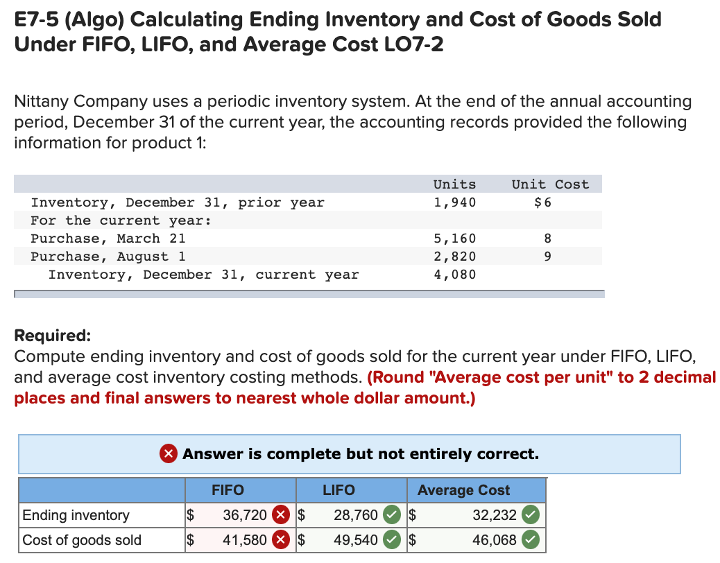 Solved E7-5 (Algo) Calculating Ending Inventory And Cost Of | Chegg.com