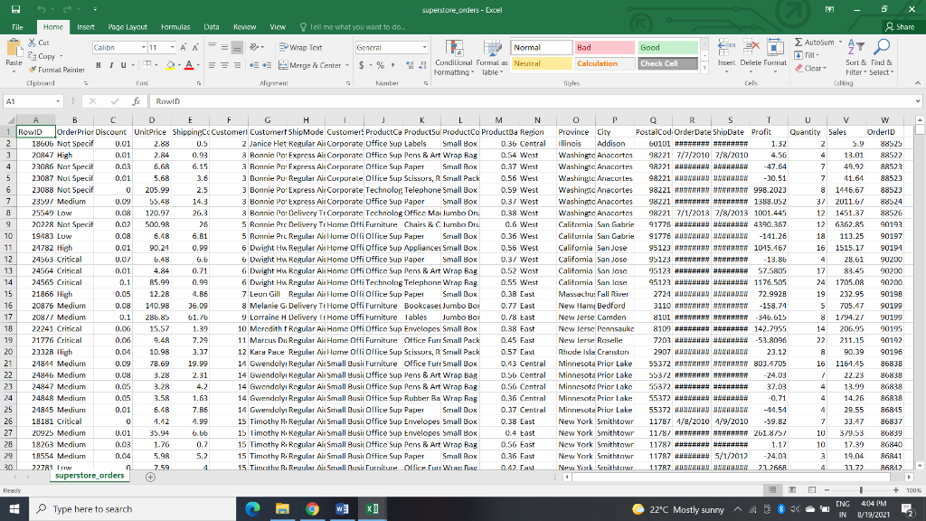 Solved Superstore Orders Excel 6 X File Data Review View Chegg Com   Phpsf1cuN