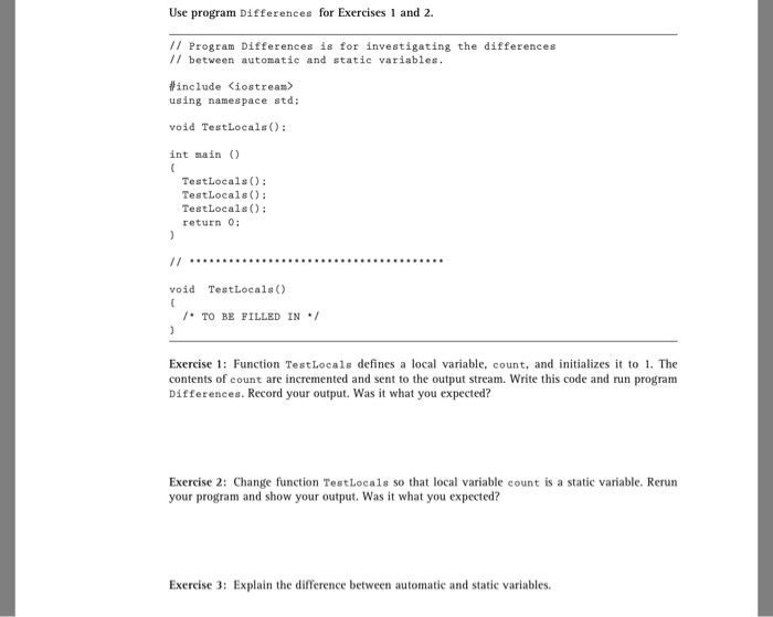 Solved C++ // Program Differences is for | Chegg.com