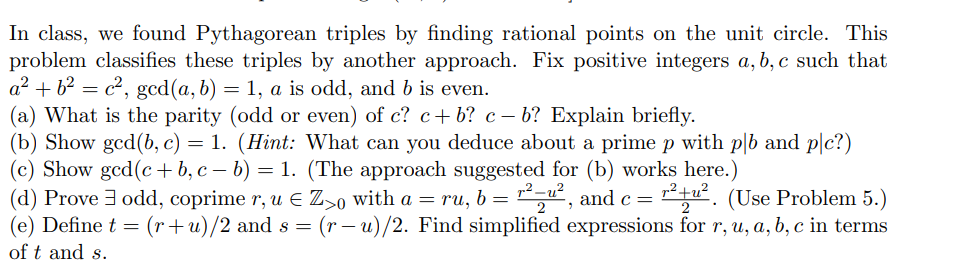 Solved = In class, we found Pythagorean triples by finding | Chegg.com