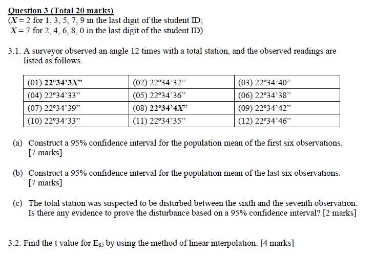 Solved Question 3 (Total 20 marks) ( X=2 for 1,3,5,7,9 in | Chegg.com