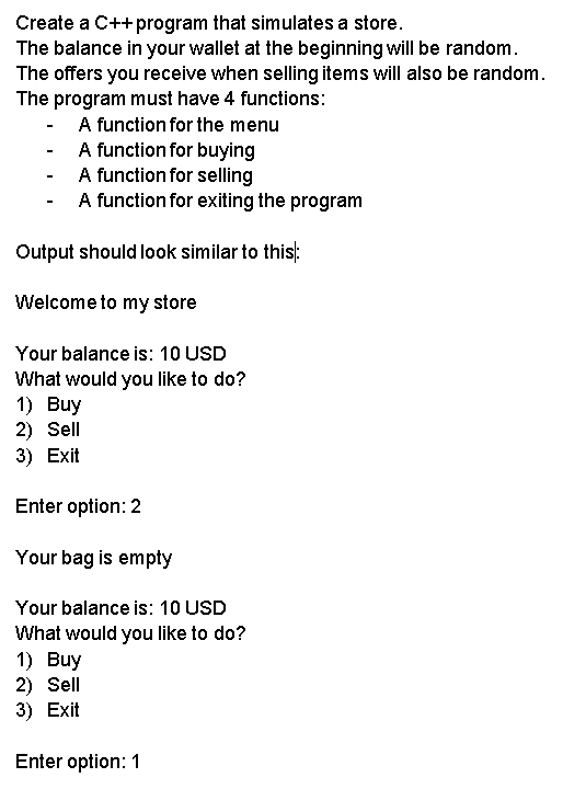 Solved Create a C++ program that simulates a store. The | Chegg.com