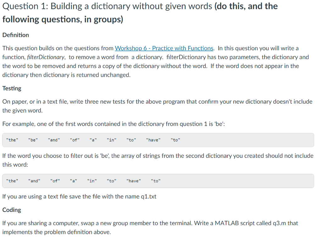 Solved Question 1 Building A Dictionary Without Given Words Chegg Com