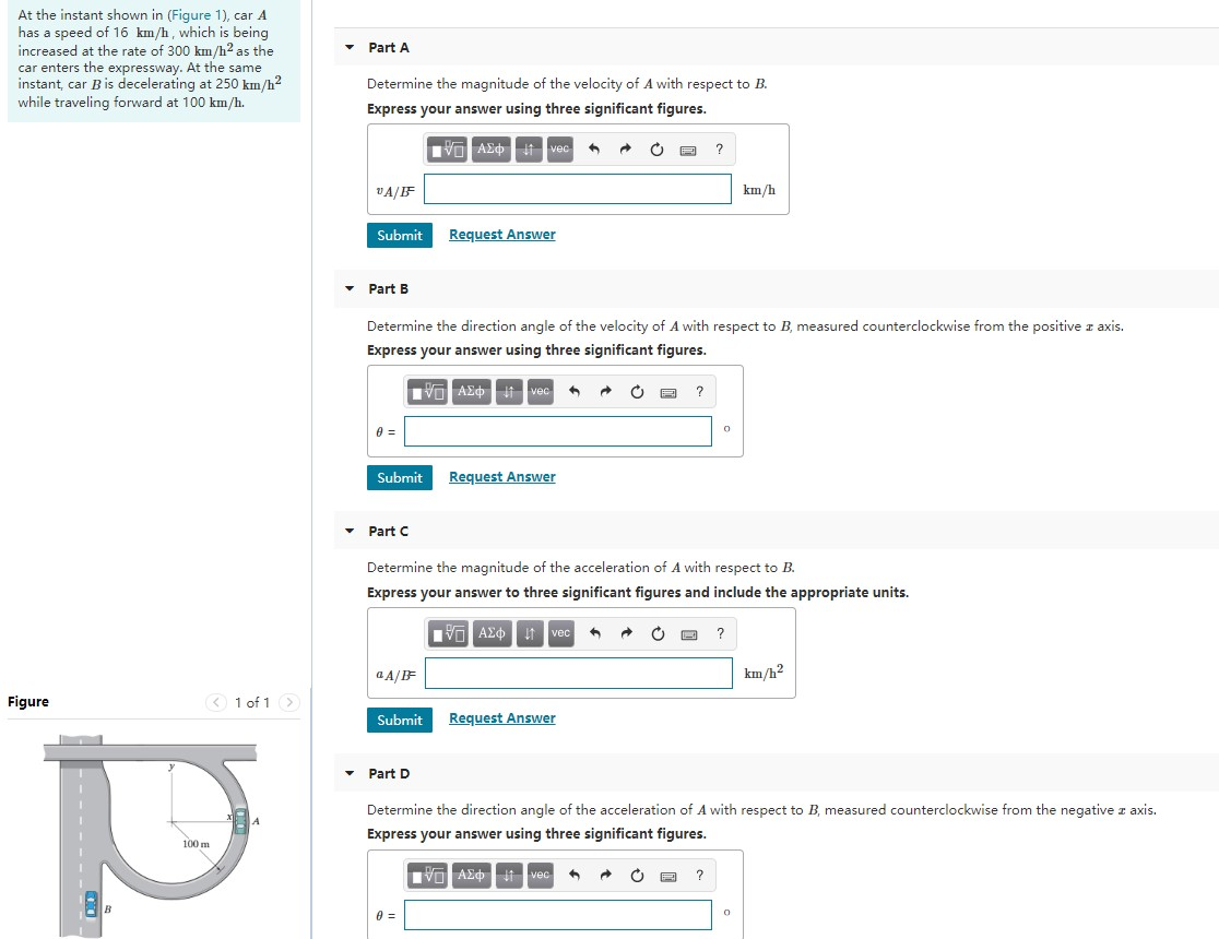 Solved Part A At the instant shown in (Figure 1), car A has | Chegg.com