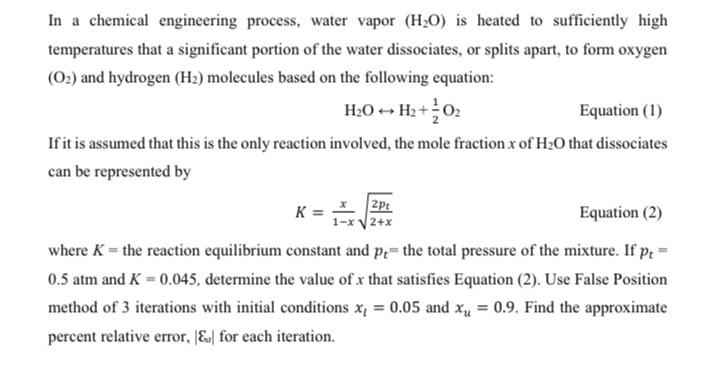 Solved A In A Chemical Engineering Process, Water Vapor | Chegg.com