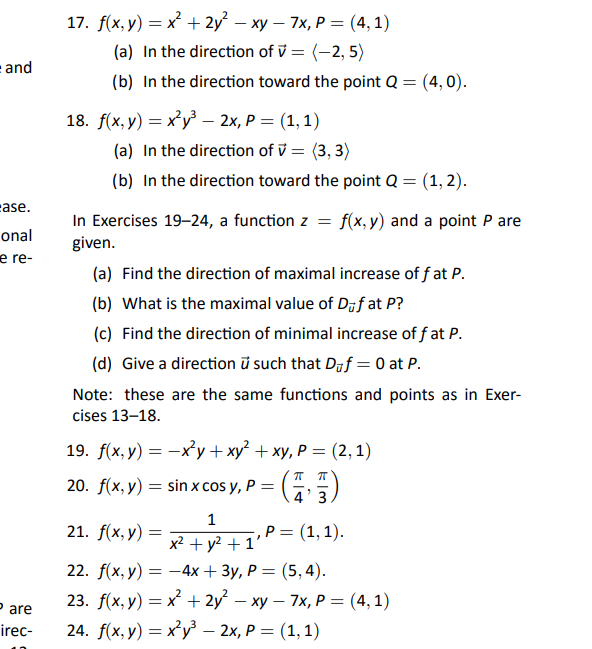 Solved 17 F X Y X2 2y2−xy−7x P 4 1 A In The Direction