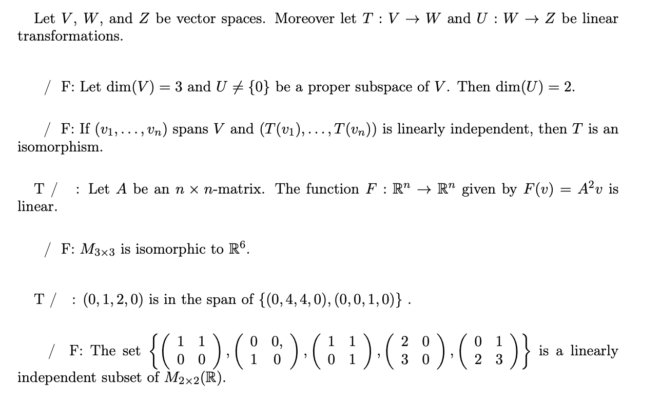 Solved Let V W And Z Be Vector Spaces Moreover Let T Chegg Com