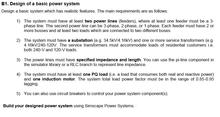 Solved B1. Design Of A Basic Power System Design A Basic | Chegg.com