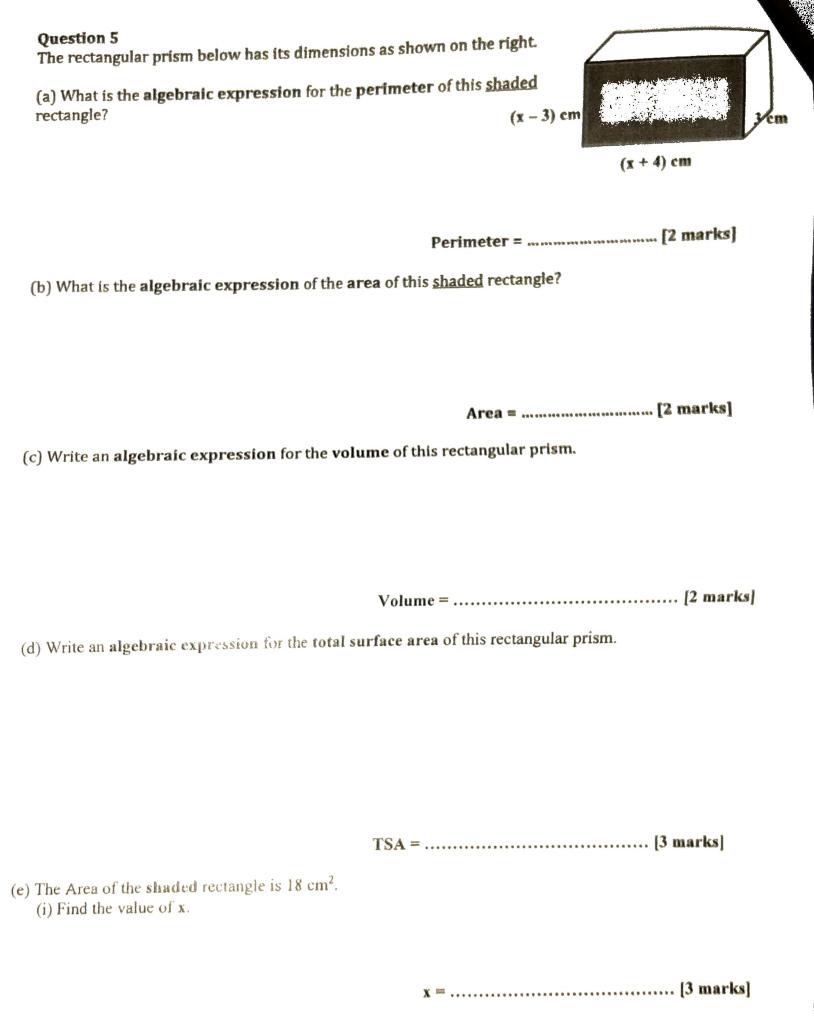 Solved Question 5 The rectangular prism below has its | Chegg.com