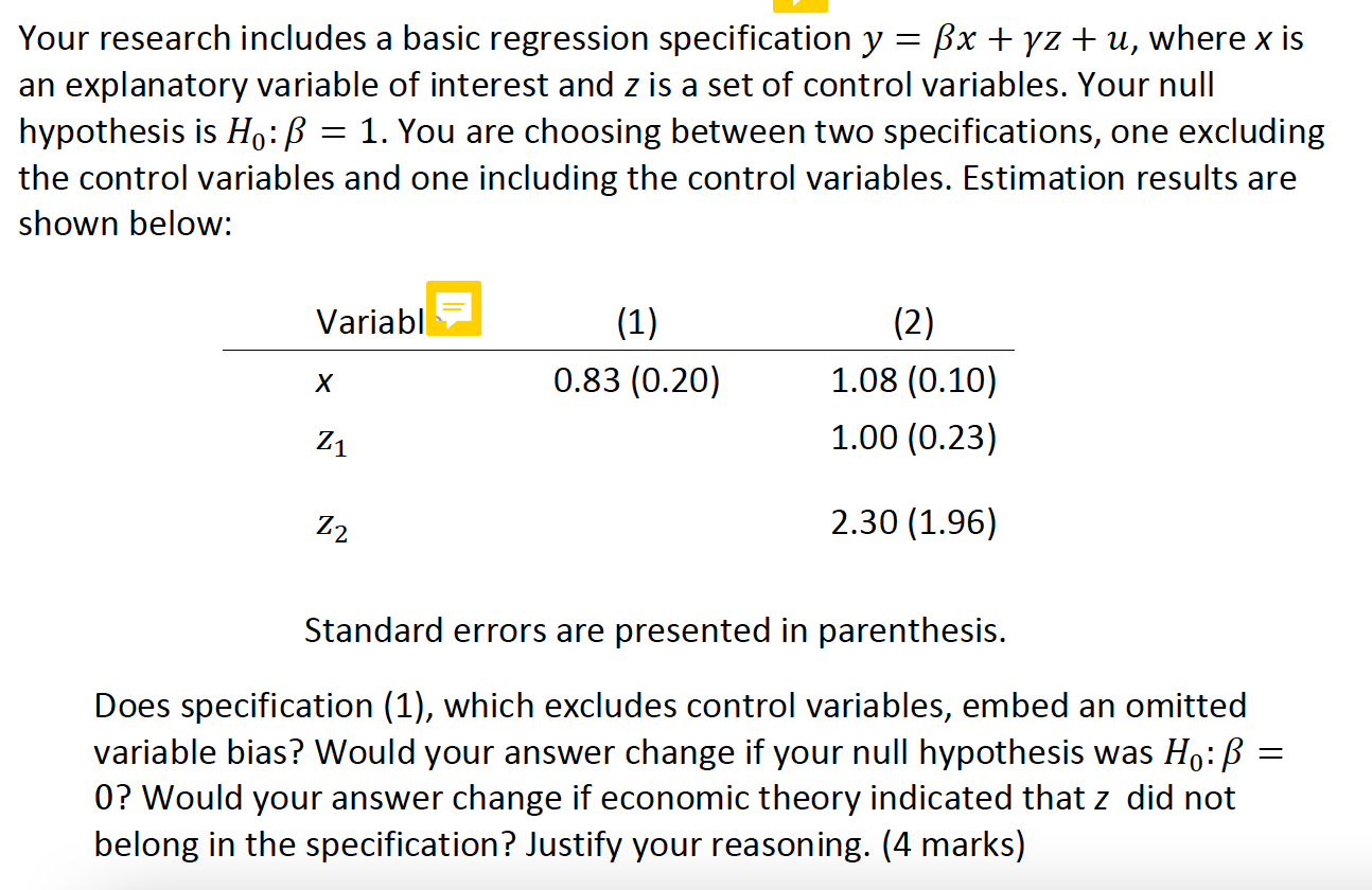 Your Research Includes A Basic Regression Specific Chegg Com