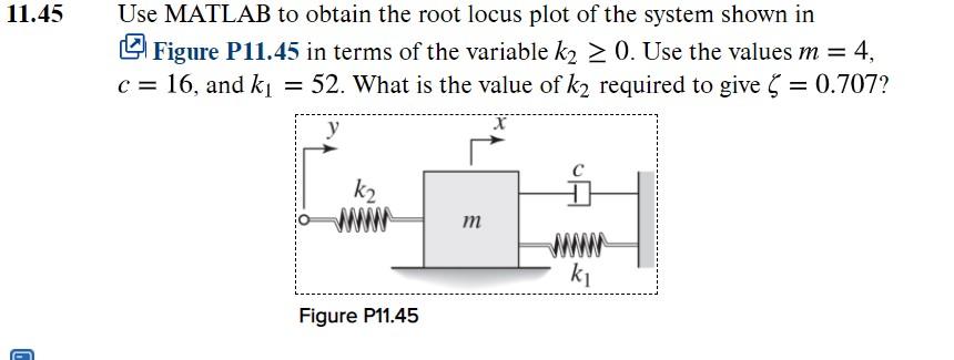 11.45 Use MATLAB to obtain the root locus plot of the | Chegg.com
