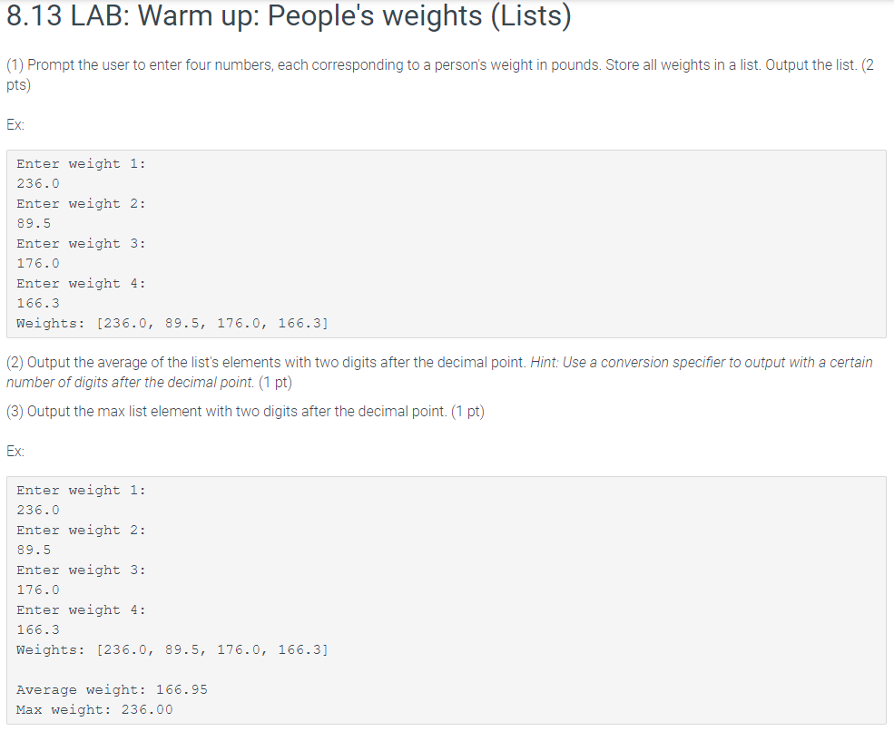 Solved 8 13 LAB Warm Up People s Weights Lists 1 Chegg