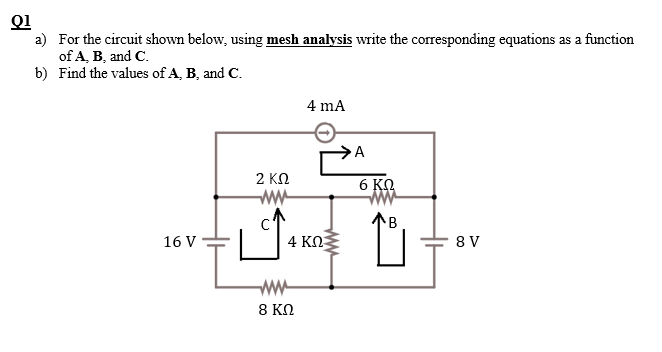 Solved Q1 a) For the circuit shown below, using mesh | Chegg.com