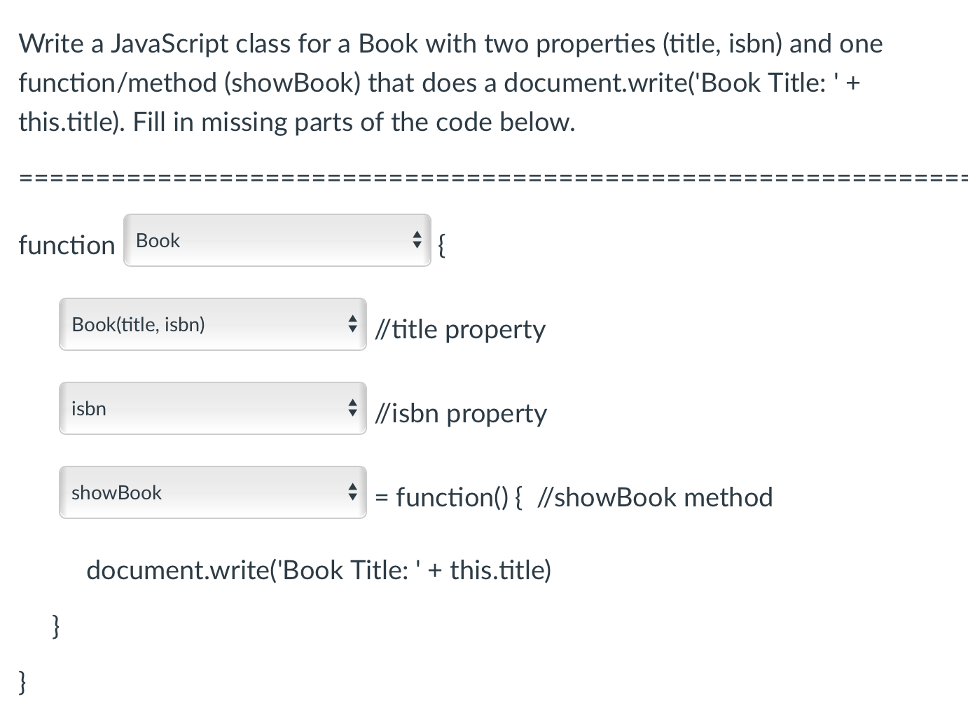 Solved Write a JavaScript class for a Book with two | Chegg.com