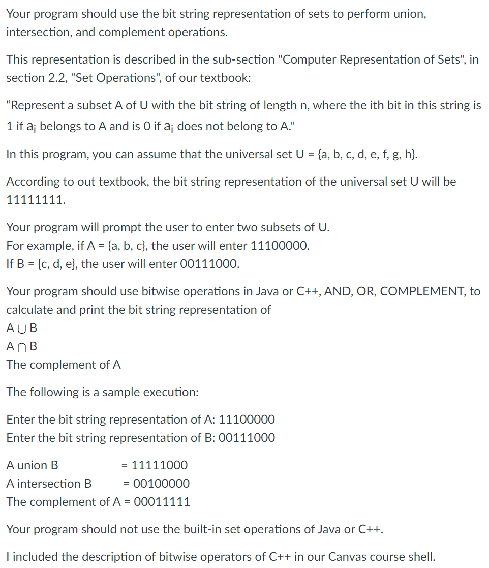 Your Program Should Use The Bit String Representat Chegg Com